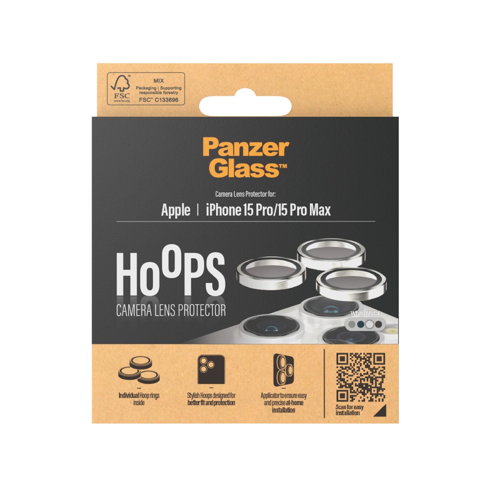 PanzerGlass® Hoops® Metal Kameralinsebeskytter Hvid iPhone 15 Pro | 15 Pro Max